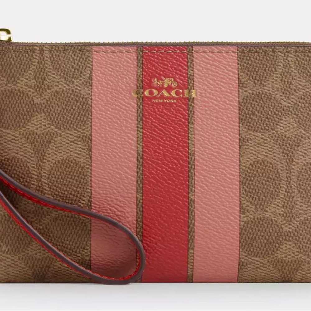 Coach Signature Brown and Pink Wristlet NWT (salmon)